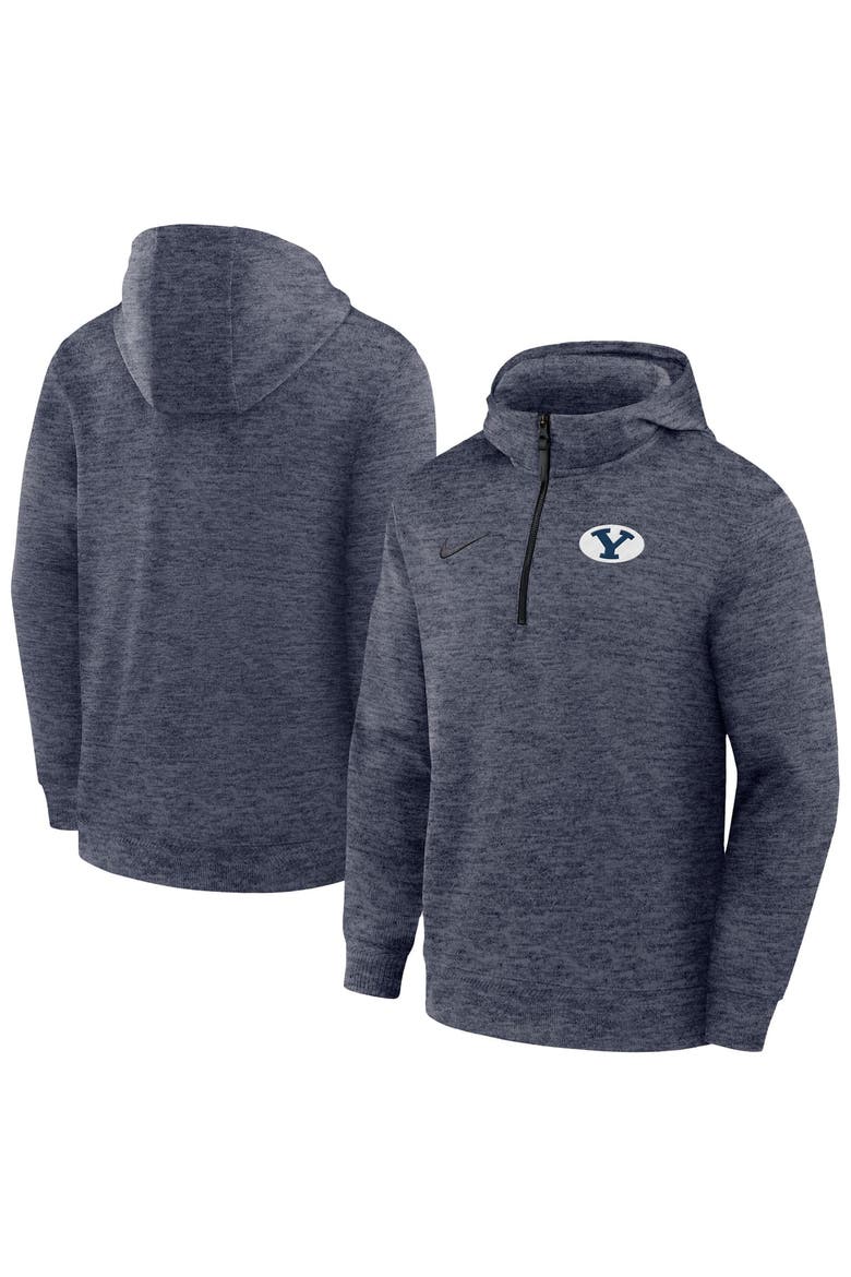 Men's Nike Navy BYU Cougars Coaches Dri-FIT Half-Zip Hoodie, Main, color, Navy