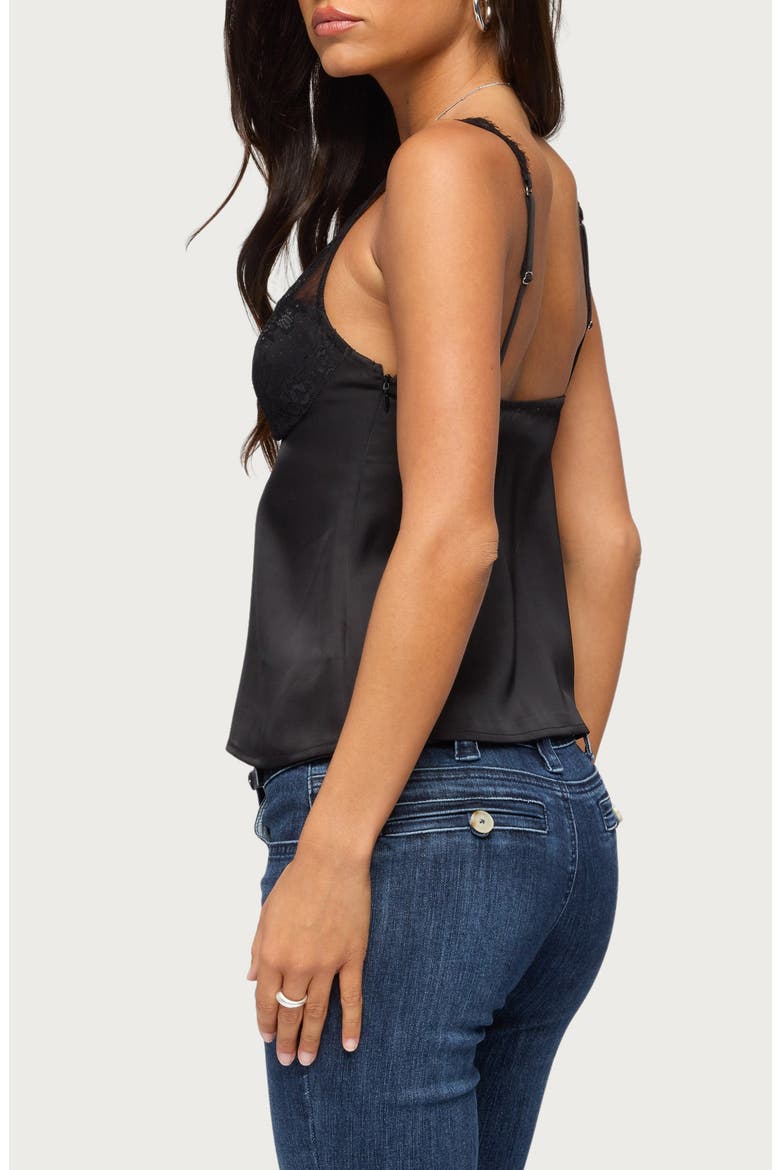 Vikkey Lace Trim Satin Tank, Alternate, color, BLACK