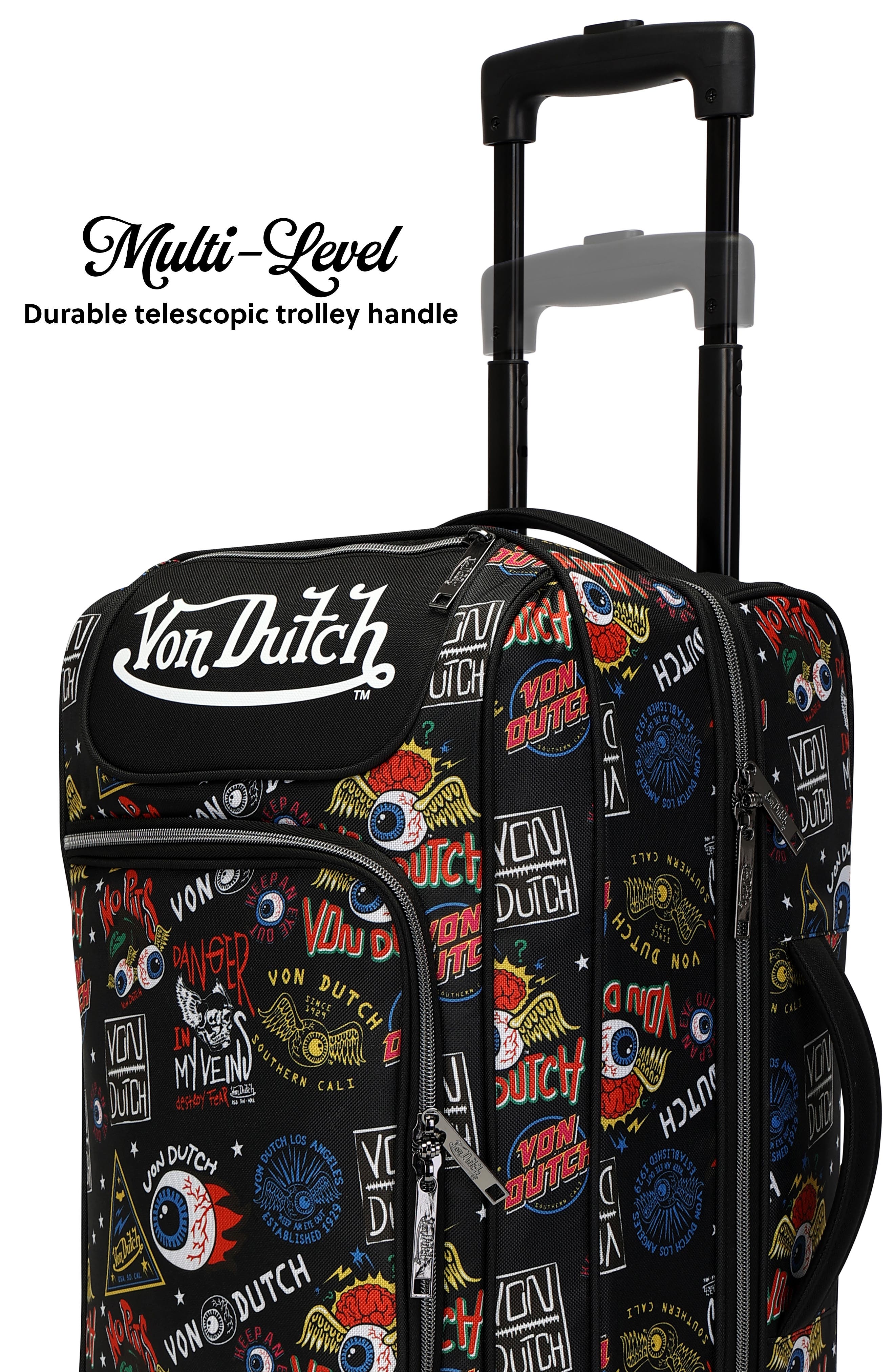 Von Dutch Jax Black Rolling Travel Duffel Bag  with Inline Skate Wheels, Alternate, color, Jax Black