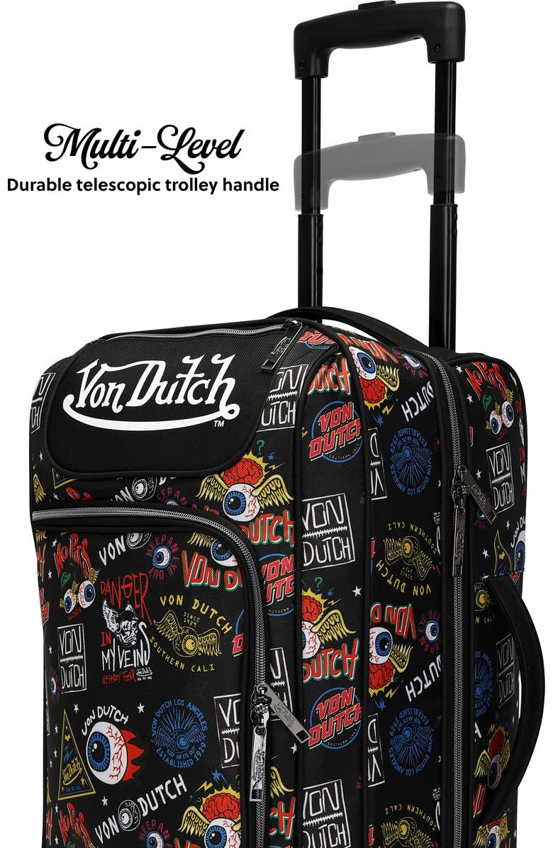 Von Dutch Jax Black Rolling Travel Duffel Bag with Inline Skate Wheels, Alternate, color, Jax Black