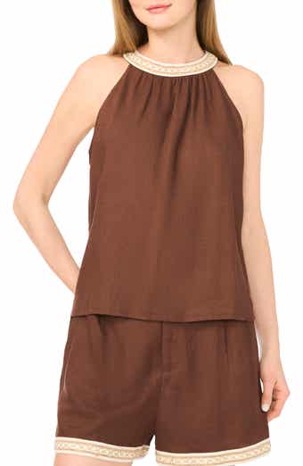 Parker Beaded Trim High Neck Woven Top