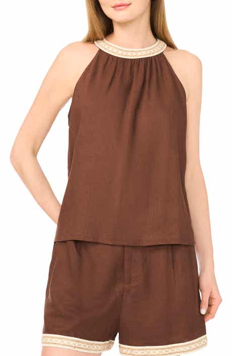 Parker Beaded Trim High Neck Woven Top