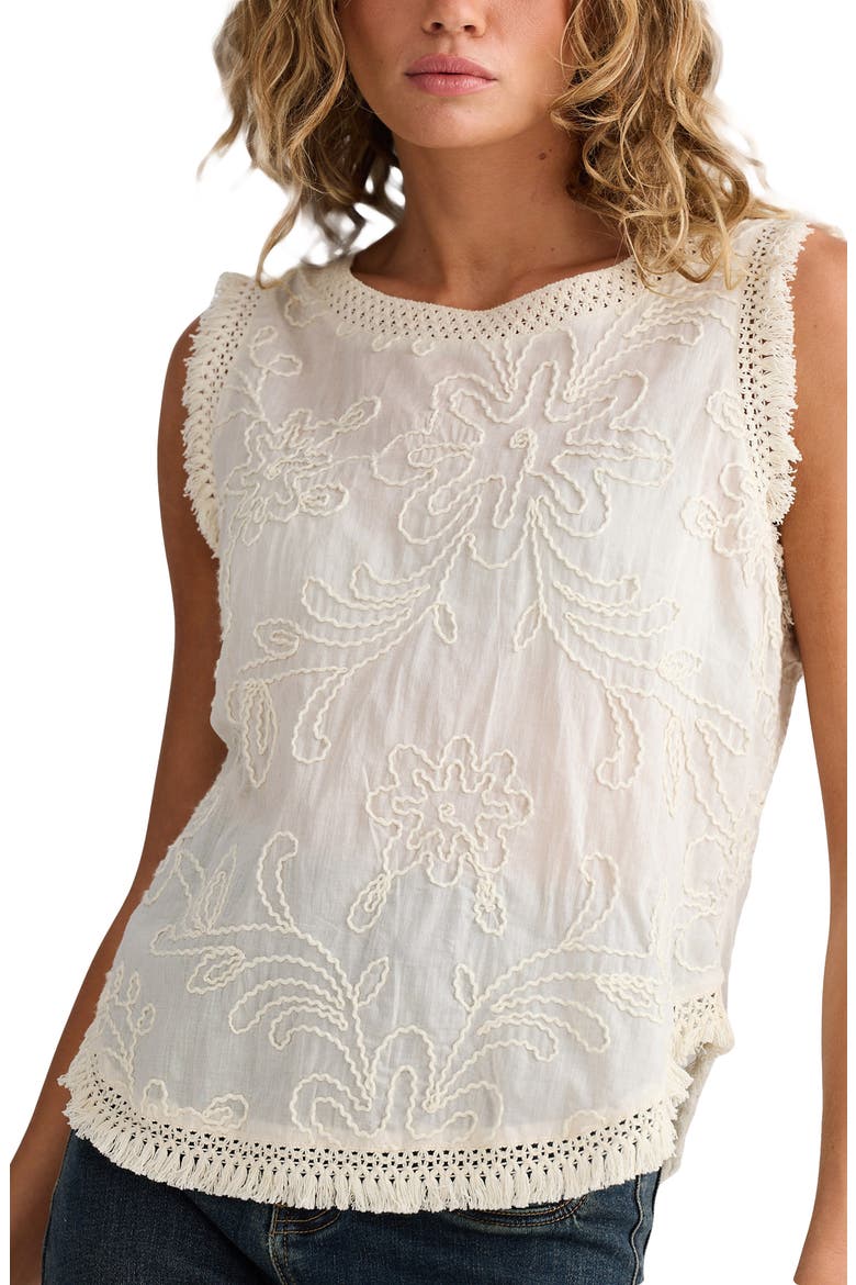 Chantilly Floral Embroidered Fringe Cotton Voile Top, Alternate, color, NATURAL EMBROIDERY