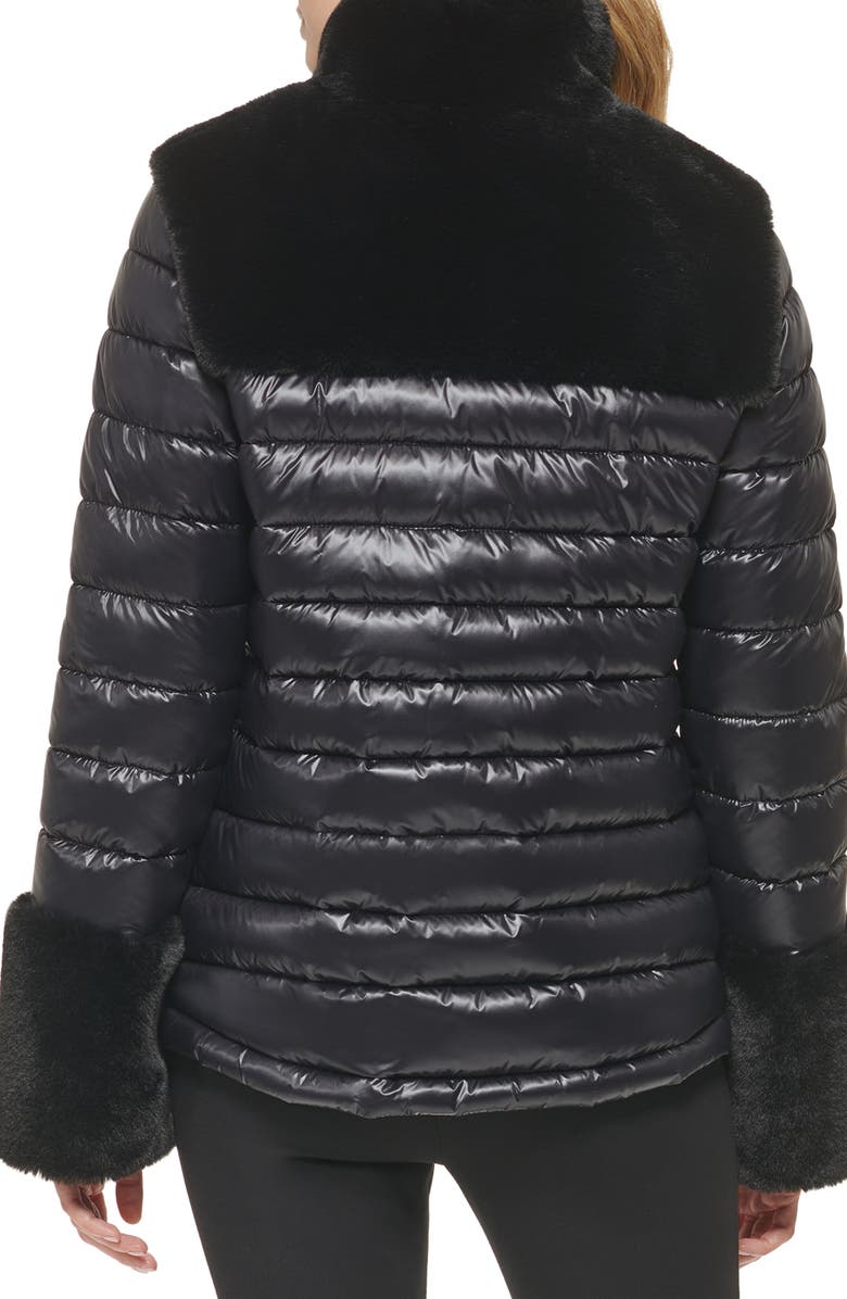 DKNY Faux Fur Trim Puffer Jacket, Alternate, color, 