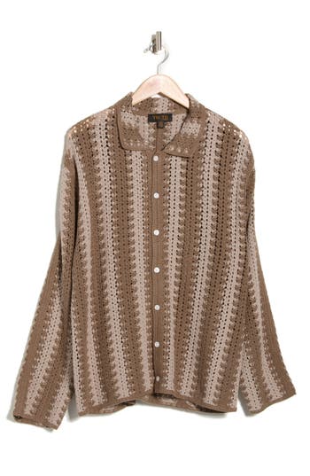 Truth Crochet Long Sleeve Button-up Shirt In Brown