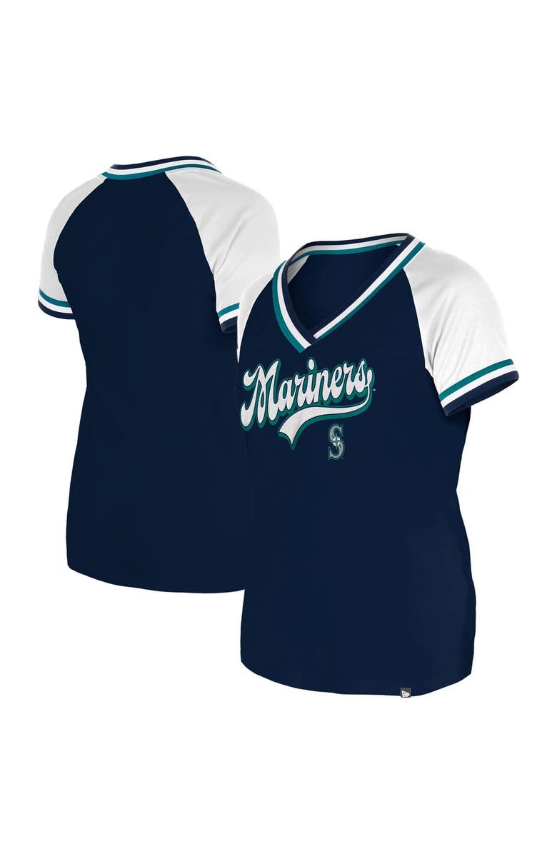 New Era Women's New Era Navy Seattle Mariners Gameday Raglan V-Neck T-Shirt, Alternate, color, 