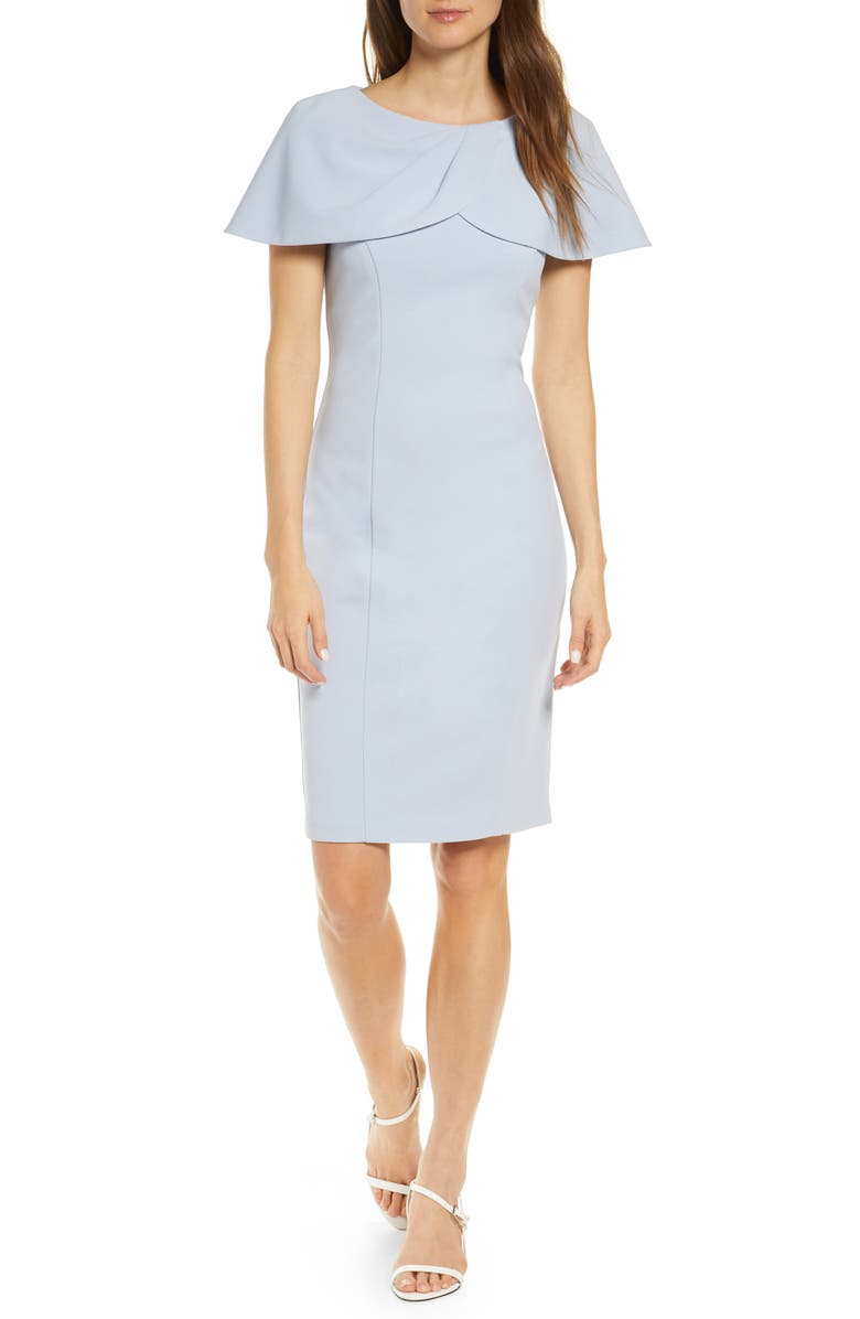 Eliza J Pleated Wrap Collar Cocktail Sheath Dress, Main, color,