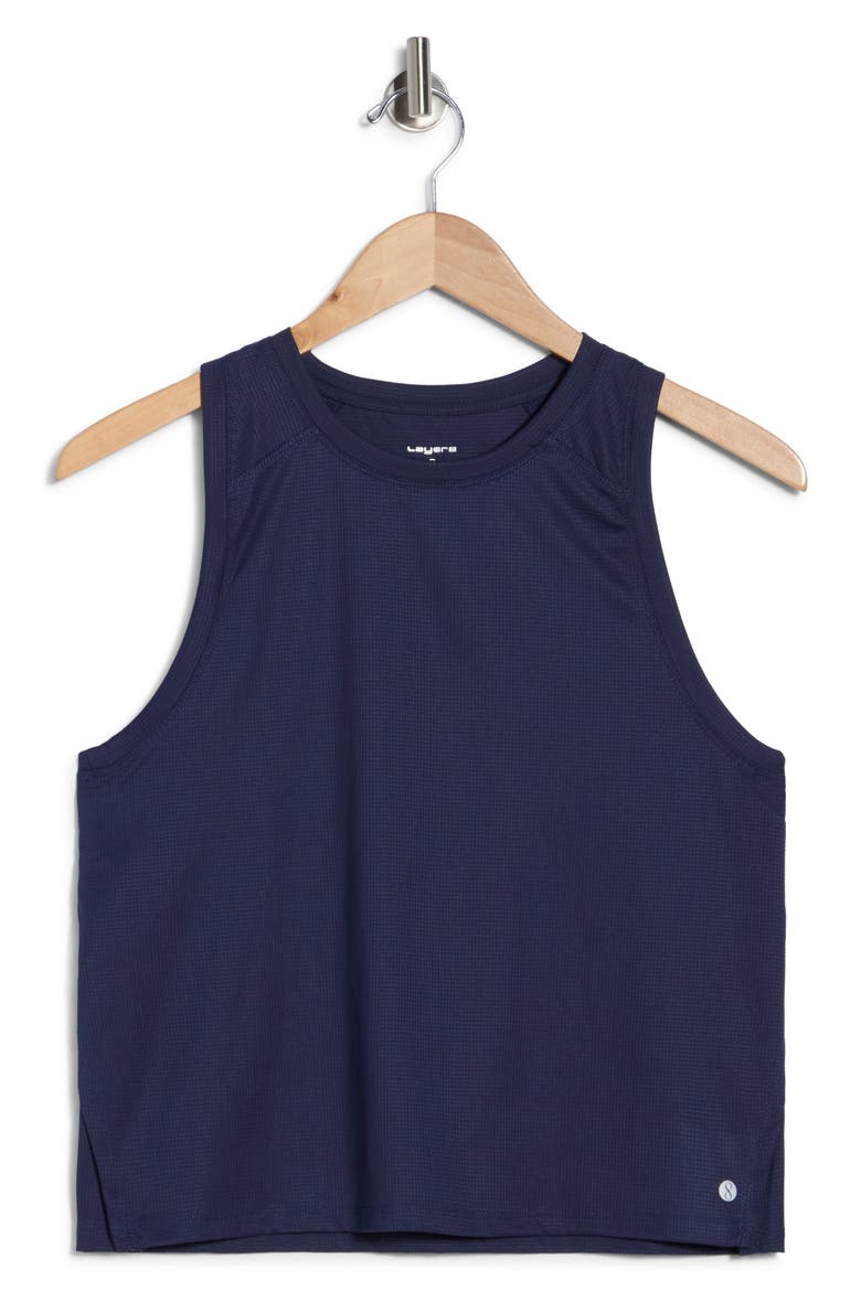 Side Fly Away Training Tank, Alternate, color, PEACOAT