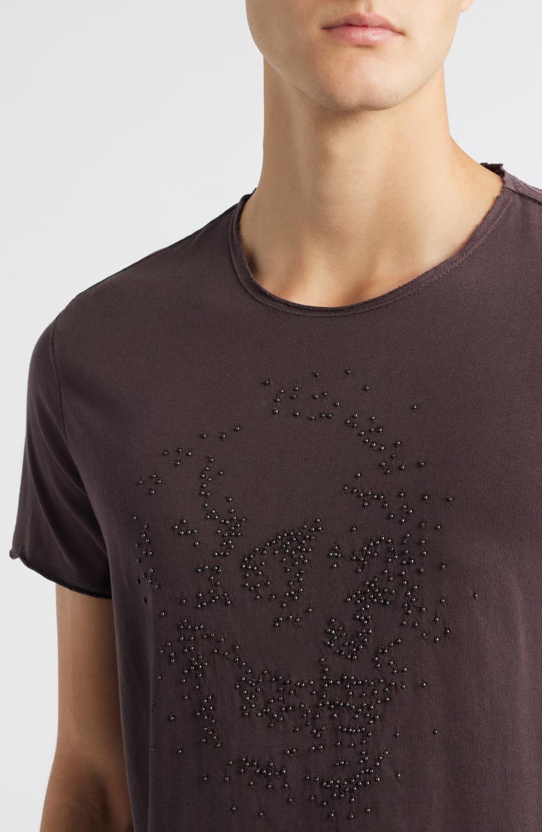 John Varvatos Beaded Skull Raw Edge Graphic Organic Cotton T-Shirt, Alternate, color, Oxblood