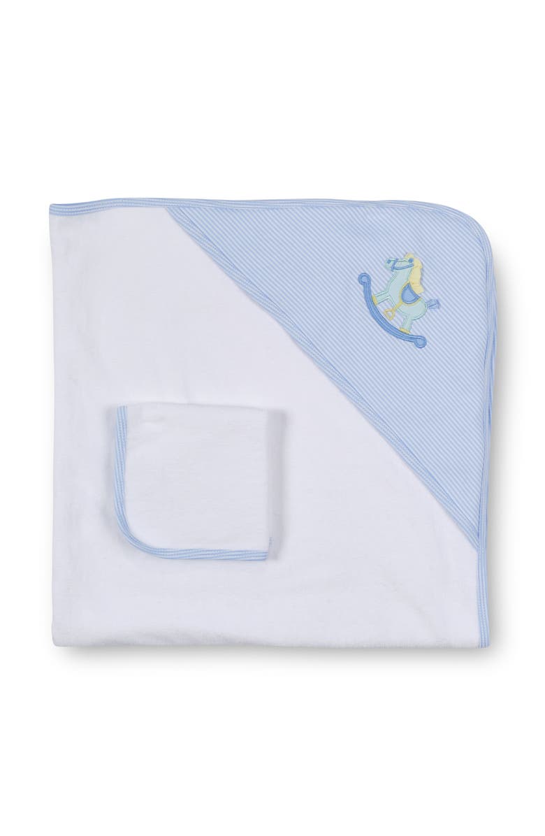 Florence Eiseman Stripe Knit Towel Set With Rocking Horse, Main, color, Light Blue, White