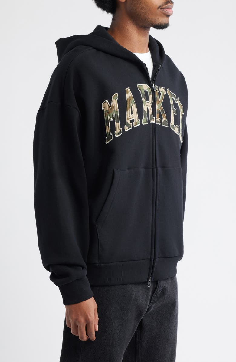 MARKET Camo Arc Appliqué Logo Zip Hoodie, Alternate, color, Pirate-Black