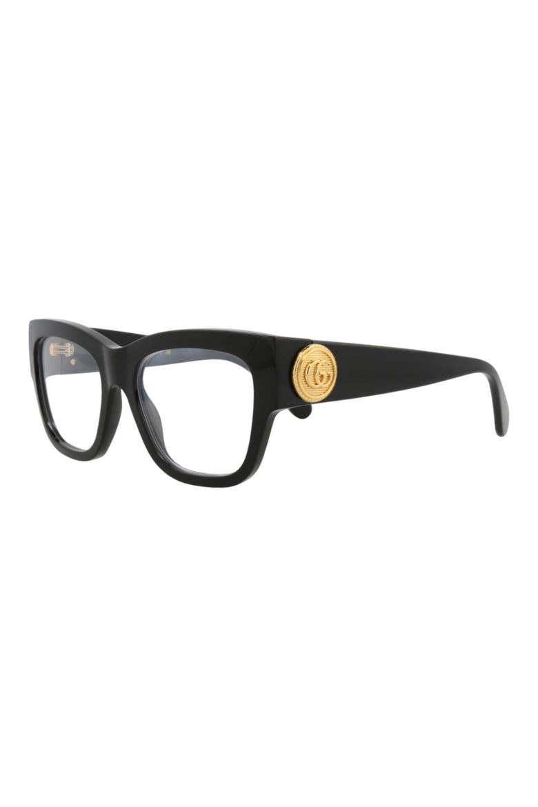53mm Square Optical Glasses, Alternate, color, BLACK BLACK TRANSPARENT