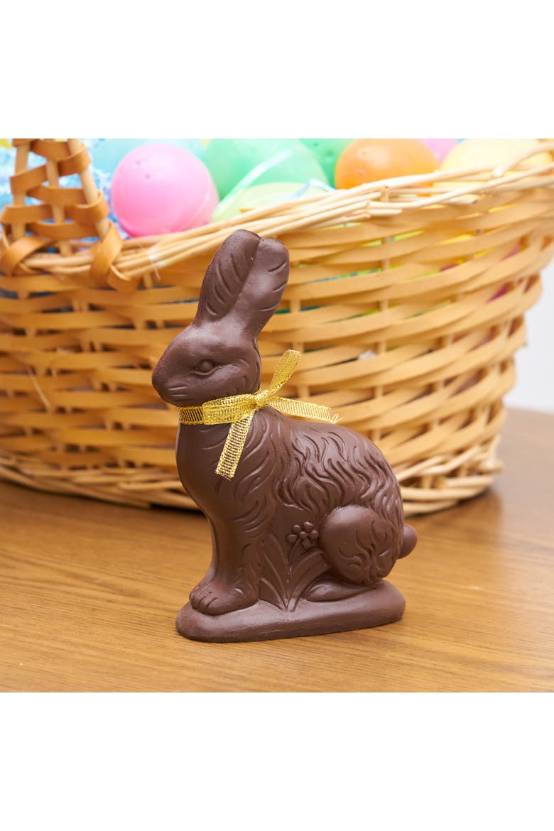 Dark Chocolate Resin Gold Ribbon Easter Rabbit Medium Figurine, Alternate, color, Brown
