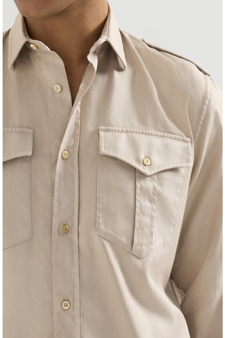 Garment-dyed shirt in cotton chevron with spread collar, epaulettes and chest pockets, Alternate, color, White