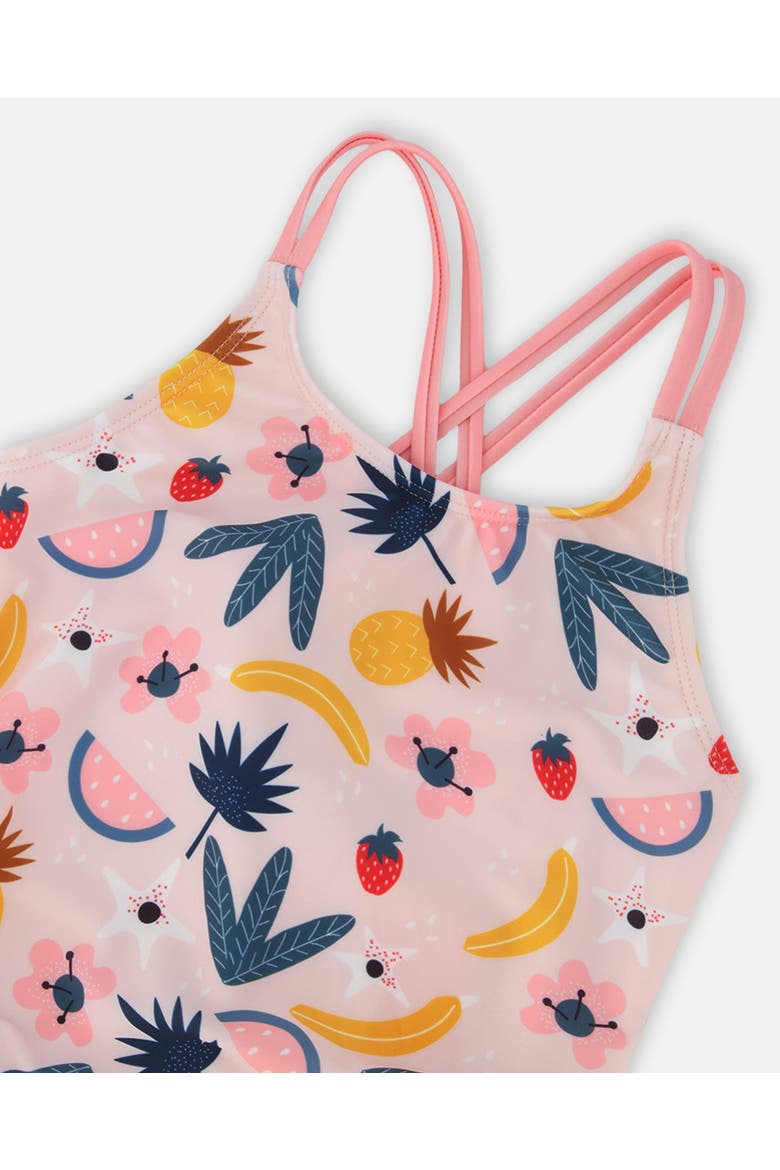 One-Piece Double Crossed Straps Fruits Swimsuit, Alternate, color, Pink Printed Fruits