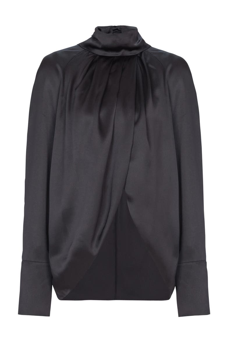 Draped silk blouse, Alternate, color, black