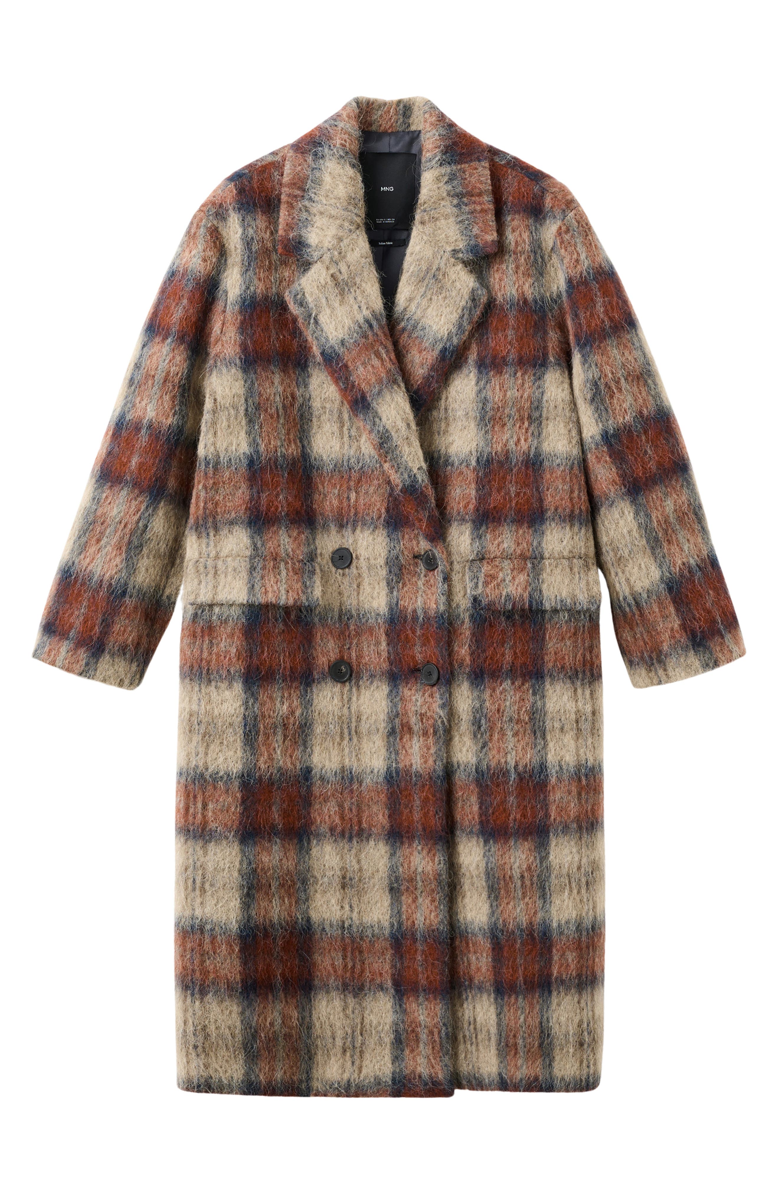 Check Plaid Wool Blend Double Breasted Coat