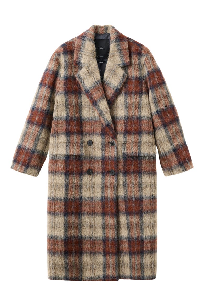 Check Plaid Wool Blend Double Breasted Coat, Main, color, BEIGE