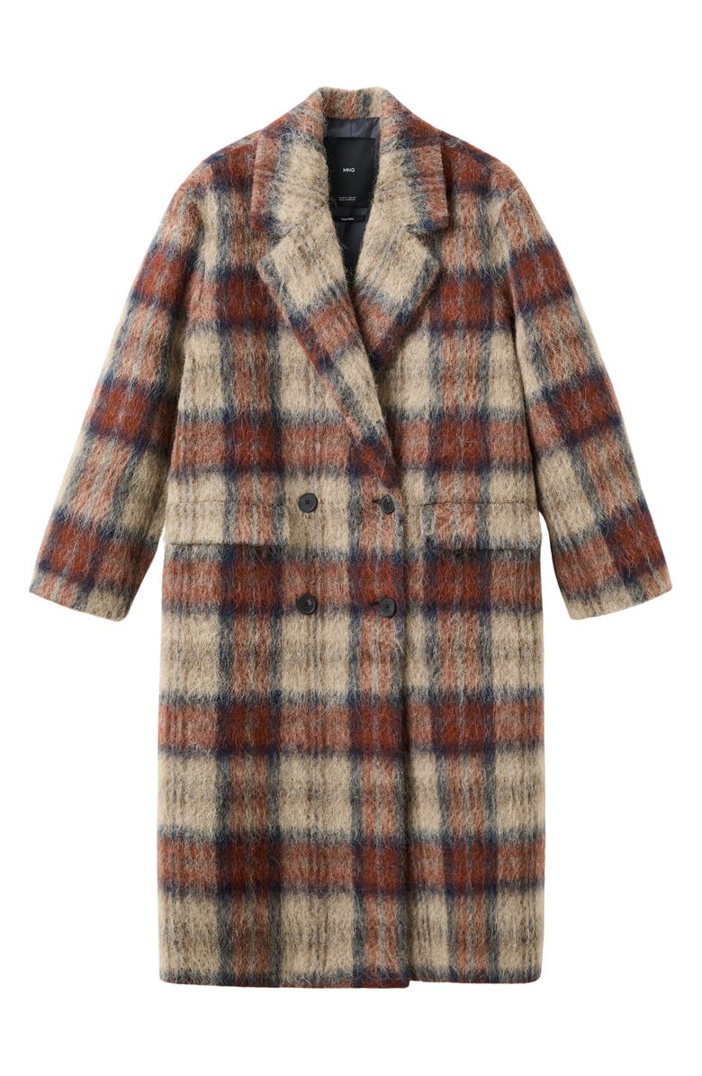 MANGO Check Plaid Wool Blend Double Breasted Coat, Main, color, Beige