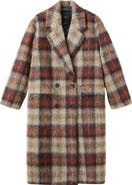 MANGO Check Plaid Wool Blend Double Breasted Coat