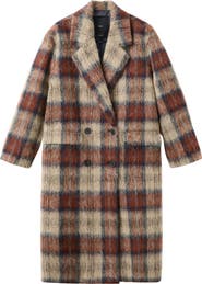 MANGO Check Plaid Wool Blend Double Breasted Coat