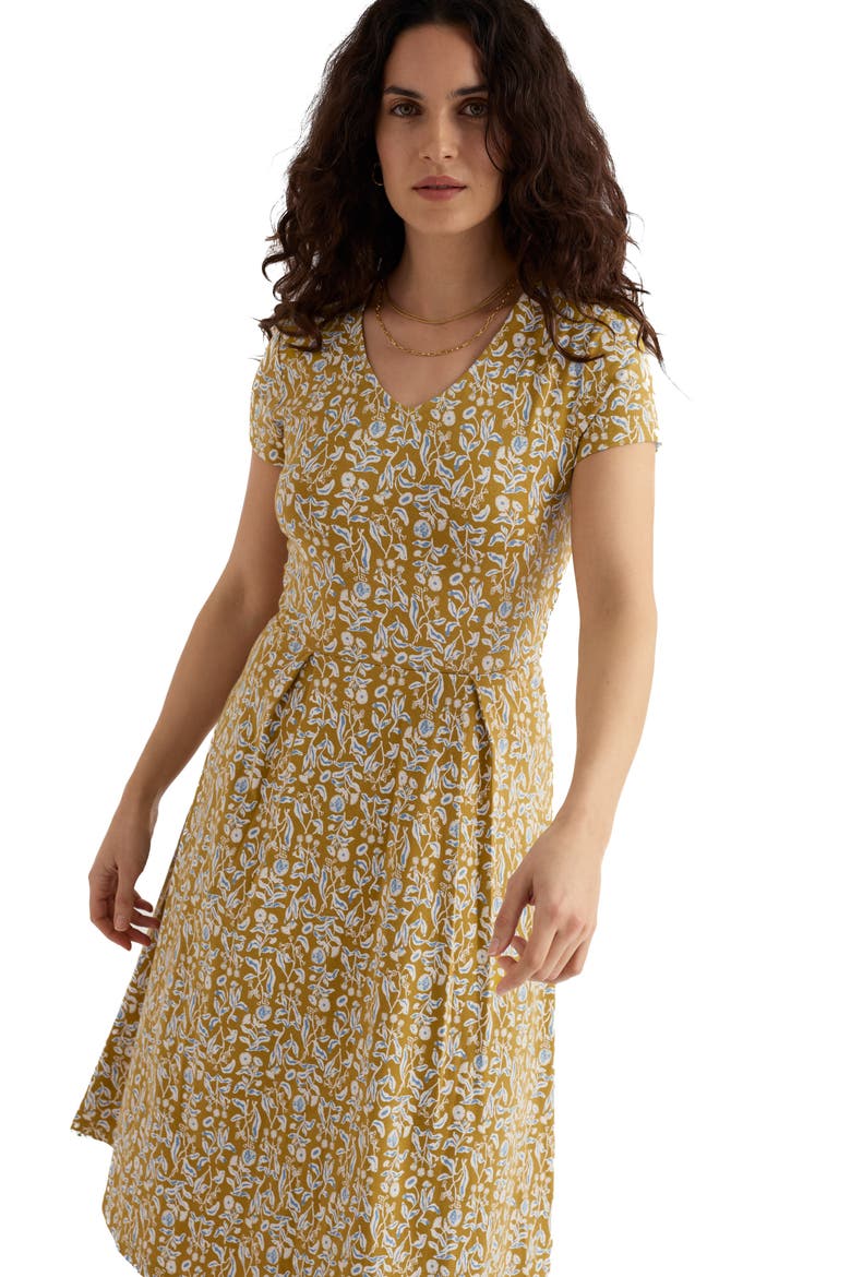 Pier View Print Flare Stretch Organic Cotton Dress, Alternate, color, INKY BOTANICAL TANSY