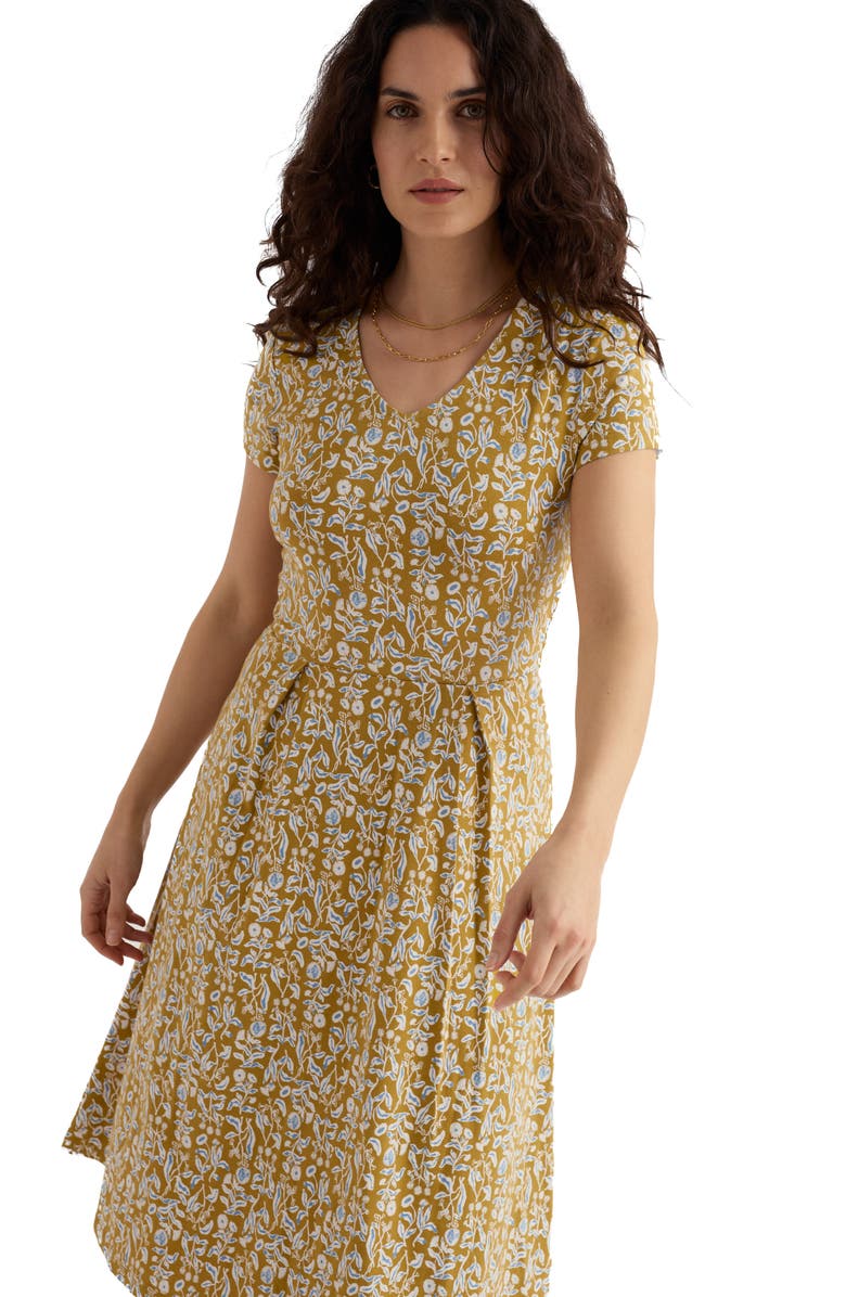 Seasalt Cornwall Pier View Print Flare Stretch Organic Cotton Dress, Alternate, color, Inky Botanical Tansy