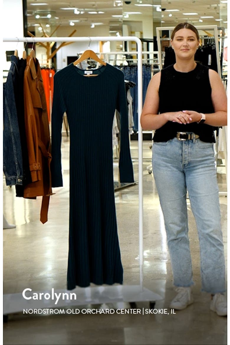 Rib Long Sleeve Midi Sweater Dress video