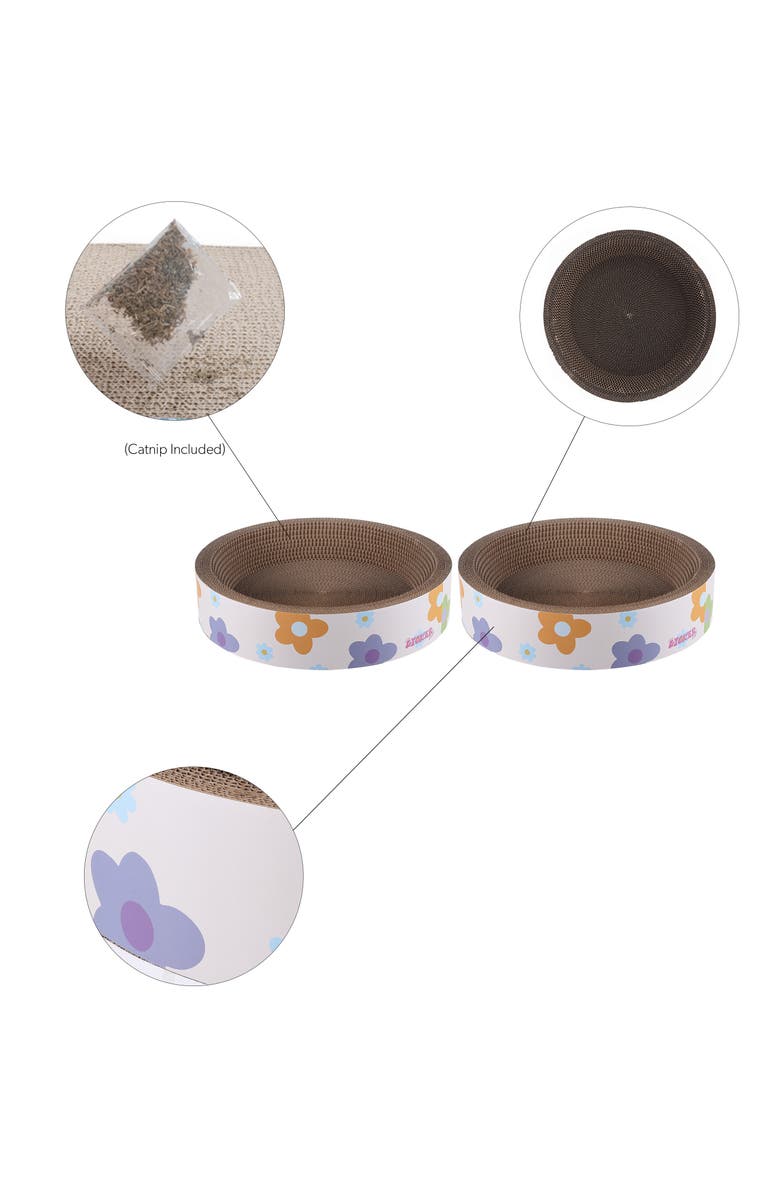 The Licker Store Daisy 18.13" Modern Cardboard Bowl Cat Scratcher with Catnip, Alternate, color, White/Multi