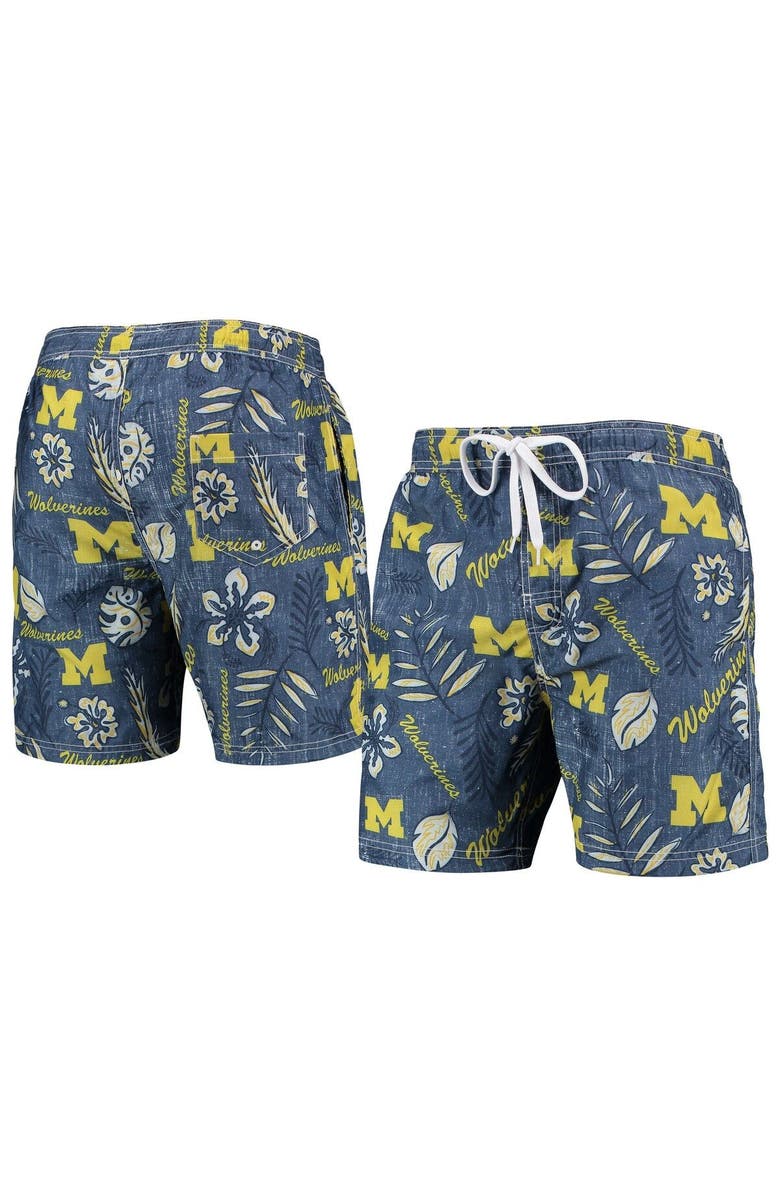Wes & Willy Men's Wes & Willy Navy Michigan Wolverines Vintage Floral Swim Trunks, Main, color,