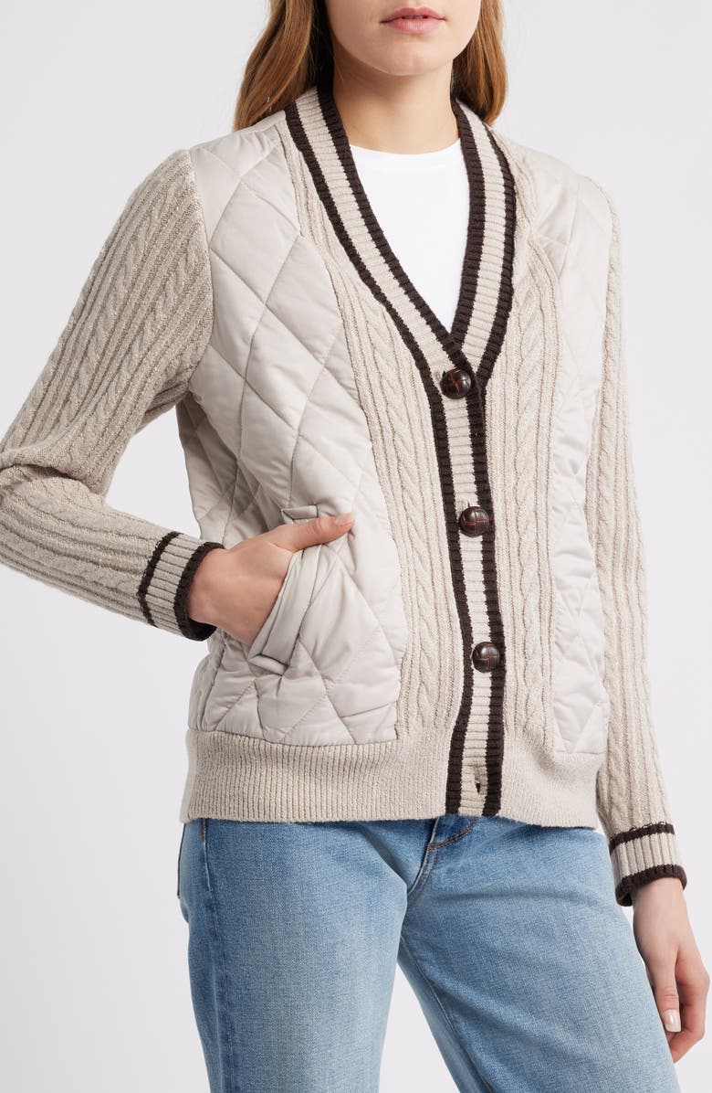 CITY BLUES Quilted Cable Stitch Cardigan, Alternate, color, Champagne
