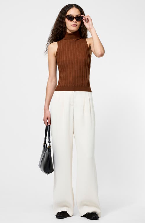 French Connection Rib Turtleneck Sleeveless Sweater In Brown