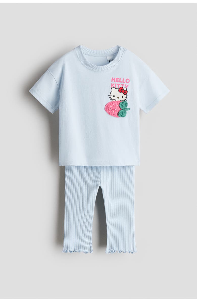 H&M 2-piece Print-motif Cotton Set, Main, color, Light Blue/Hello Kitty