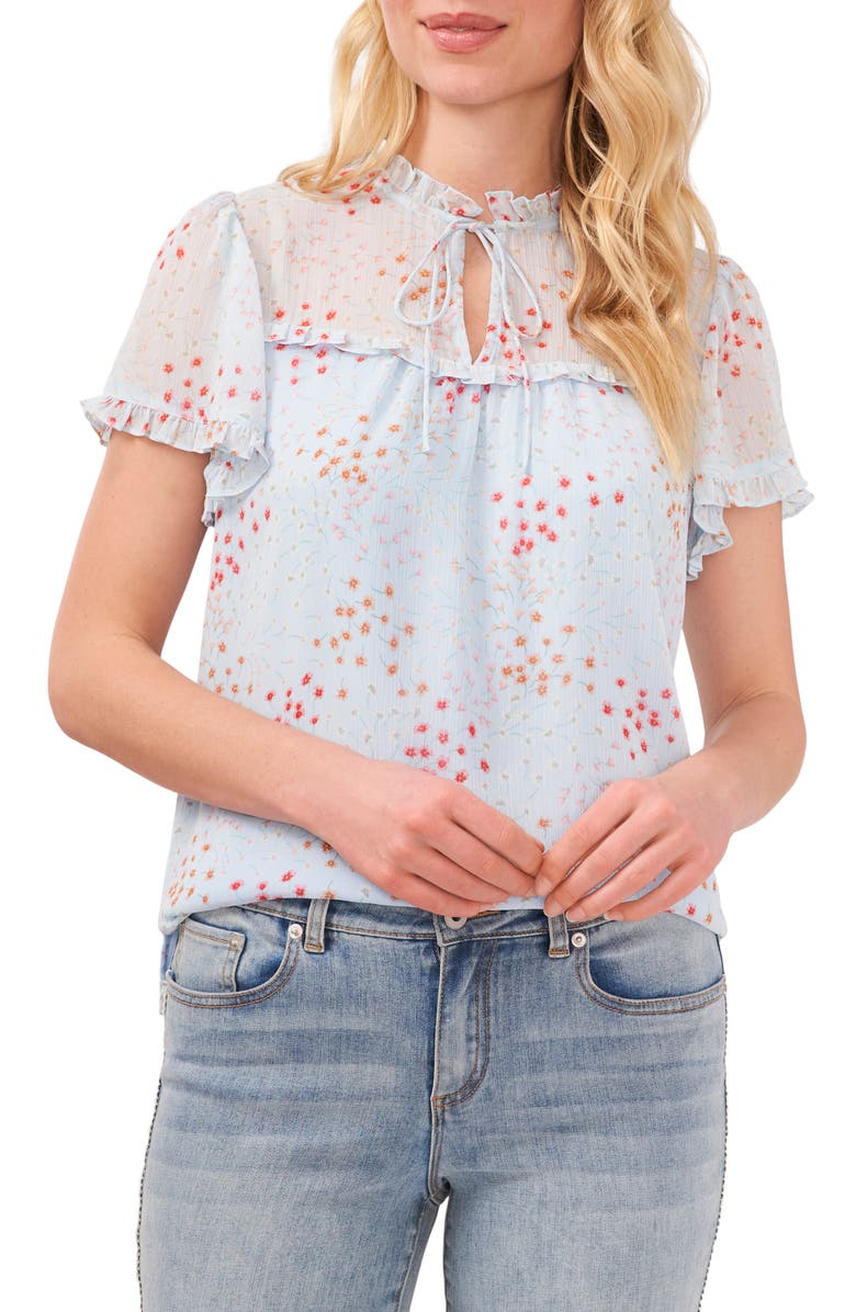 CeCe Floral Split Neck Ruffle Top, Main, color, 