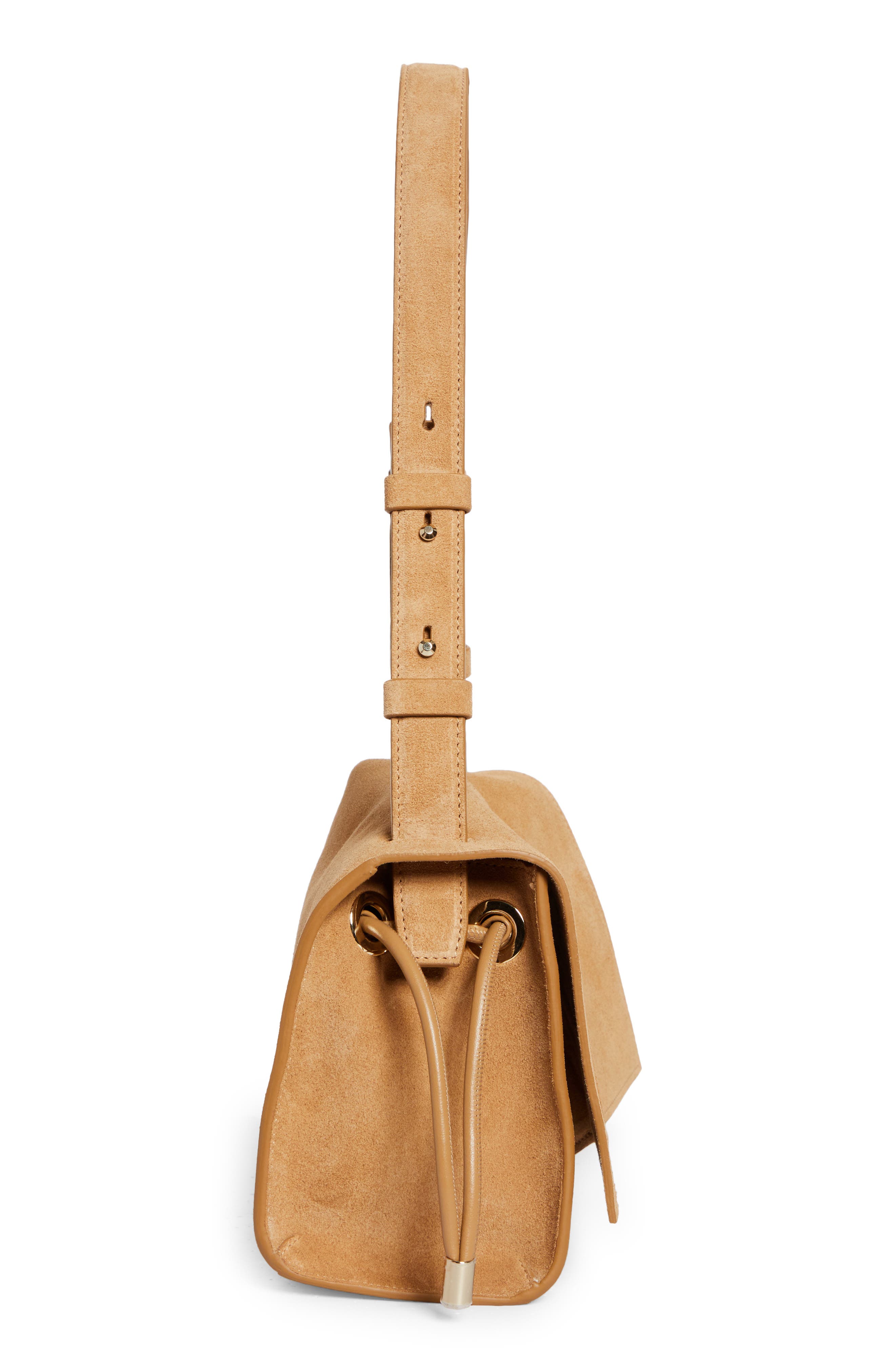 Christian Louboutin Small Baggy Suede Shoulder Bag, Alternate, color, Lionne