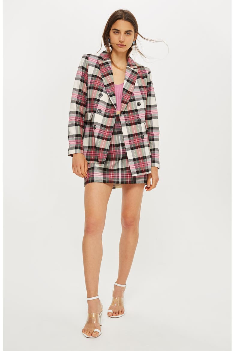 Tartan Double Breasted Jacket, Alternate, color, PINK MULTI