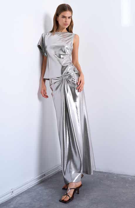 Topshop Metallic Knot Midi Skirt