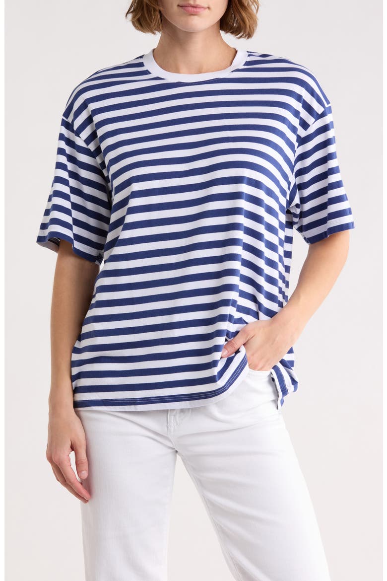 Karter Stripe Cotton T-Shirt, Main, color, TRUE WHITE/ BROKEN TIDE