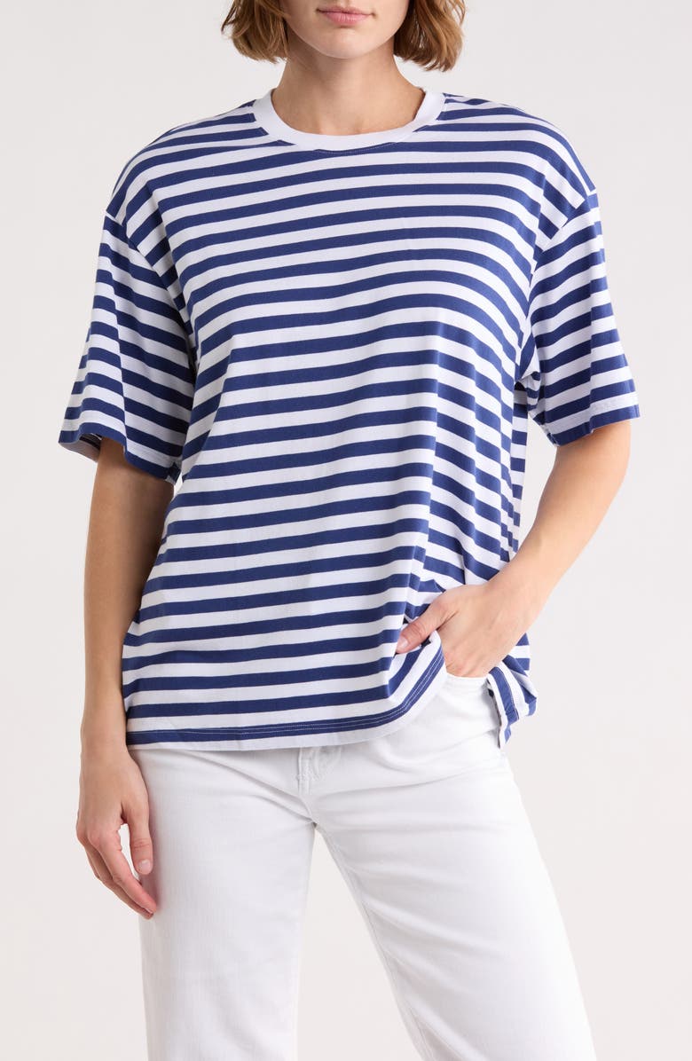 AG Karter Stripe Cotton T-Shirt, Main, color, True White/ Broken Tide