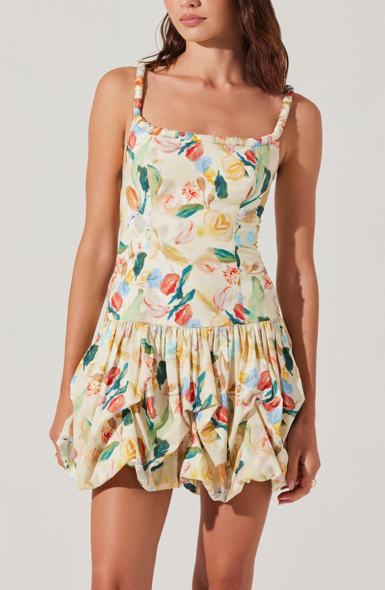 ASTR the Label Keyla Floral Bubble Hem Cotton Minidress, Alternate, color, Yellow Green Floral