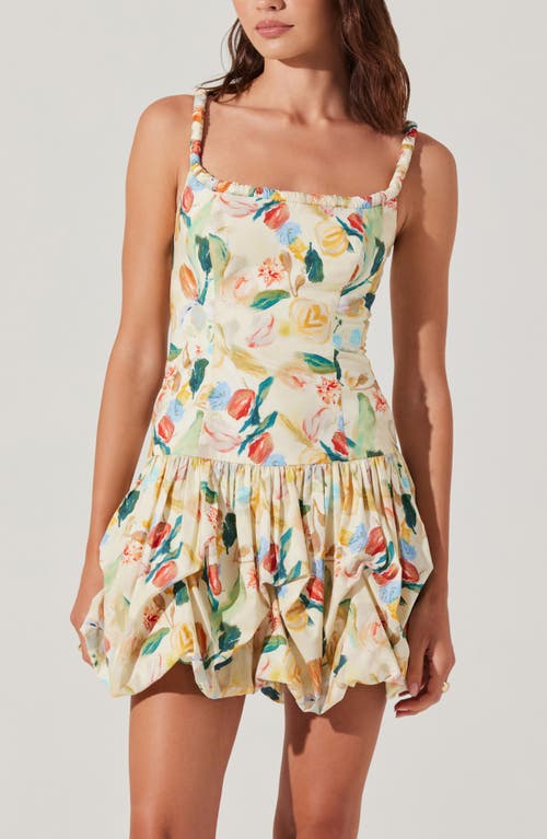 Astr The Label Keyla Floral Bubble Hem Cotton Minidress In Neutral