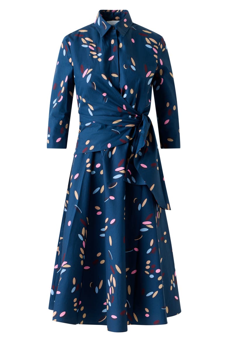 Print Cotton Poplin Wrap Shirtdress, Alternate, color, INK MULTICOLOR