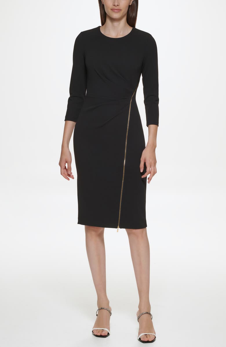 Calvin Klein Zip Bottom Midi Sheath Dress, Alternate, color, Black
