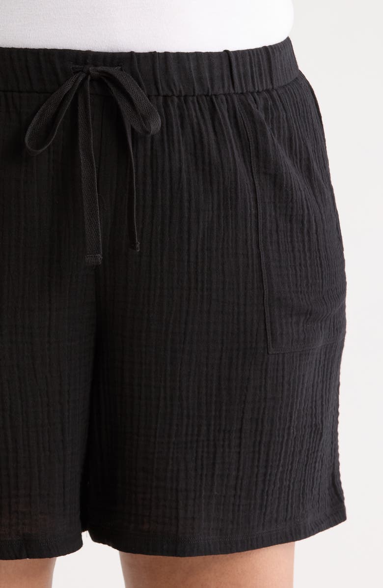 Eileen Fisher Organic Cotton Drawstring Shorts, Alternate, color, Black