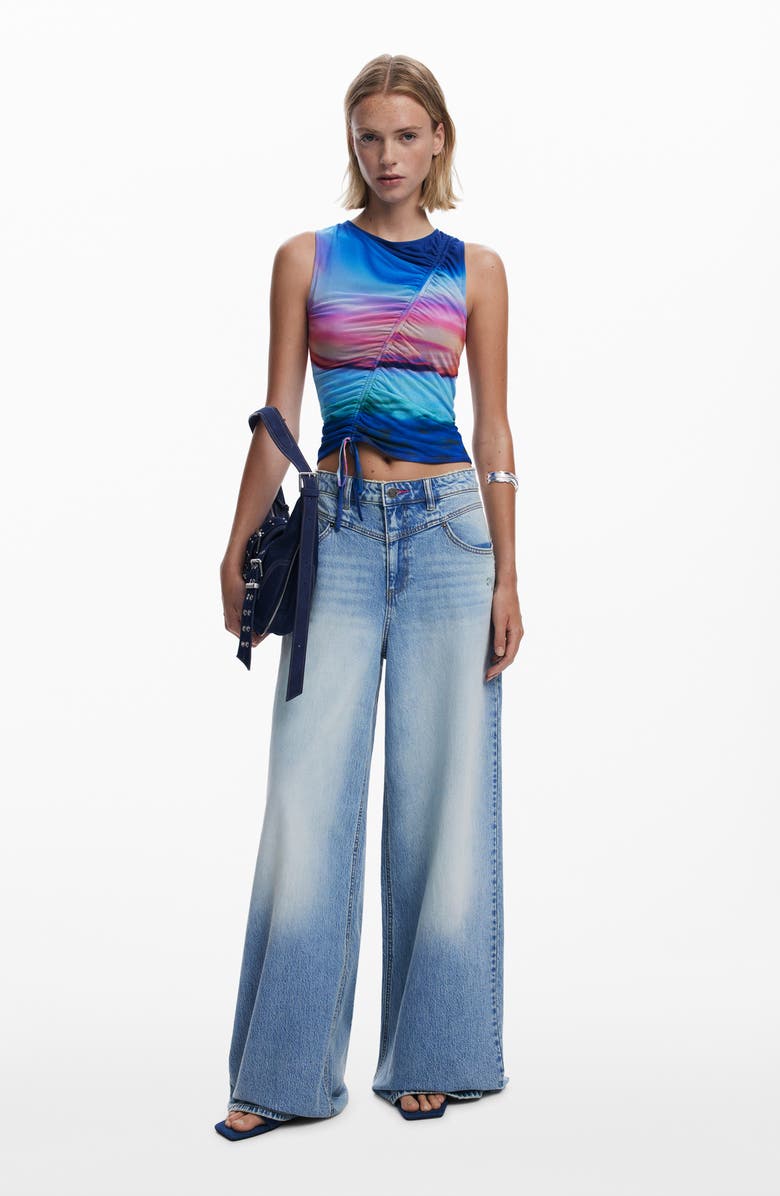 Desigual Drawstring Front Mesh Tank, Alternate, color, Blue