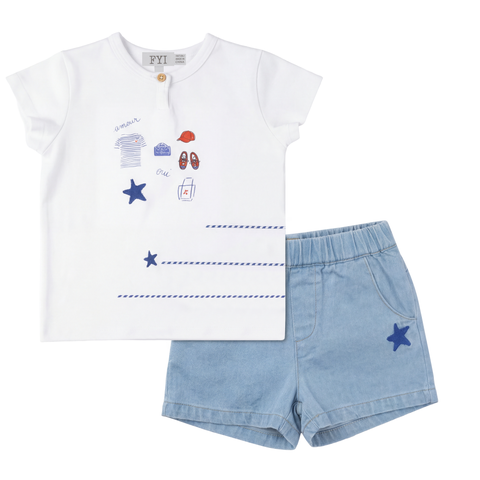 Boys Star Embroidered Denim 2-Piece Set