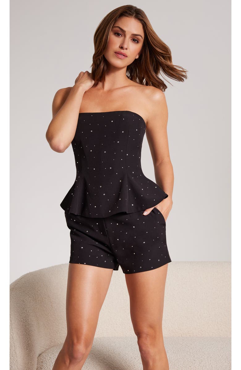 Generation Love Theo Crystal Crepe Shorts, Alternate, color, Black