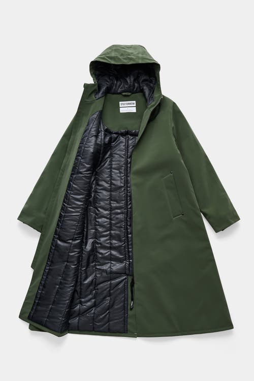 Stutterheim Mosebacke Long Matte Winter Coat In Green