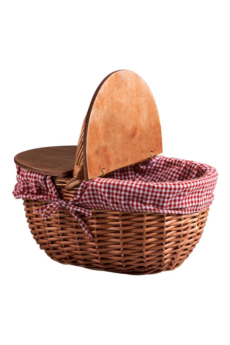 Country Wicker Picnic Basket, Alternate, color, BROWN/ RED