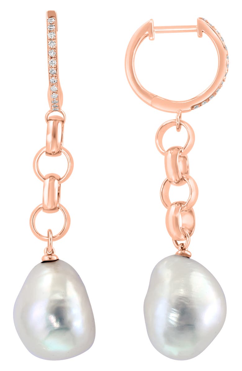 EFFY Diamond & 11mm Freshwater Pearl Drop Huggie Hoop Earrings - 0.12ct., Main, color, 